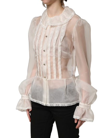 Dolce & Gabbana Women's Long-Sleeve Silk & Nylon Blouse - White