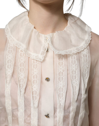Dolce & Gabbana Women's Long-Sleeve Silk & Nylon Blouse - White