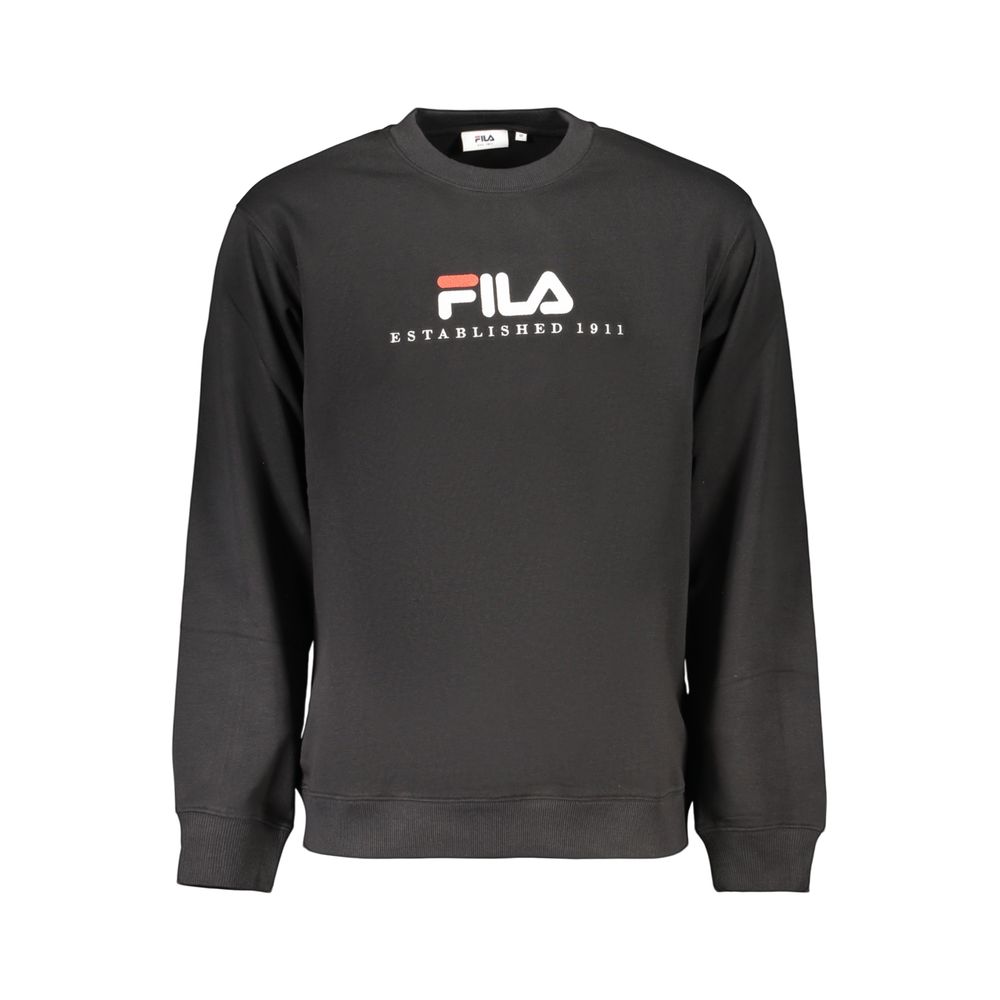 Sweatshirt by Fila for men in organic cotton & polyester black showcases a slouchy chic silhouette, artfully detailed with a slouchy chic crew neckline and for a slouchy chic finish.