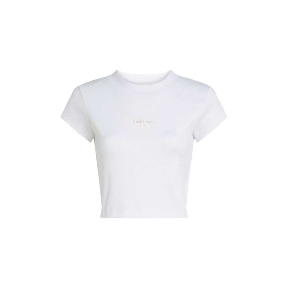 T-Shirt by Calvin Klein Jeans for women in stretch cotton white features an edgy silhouette, meticulously detailed with a sophisticated short-sleeve and for a truly edgy finish.