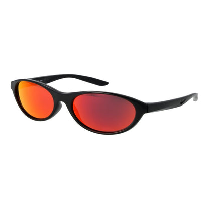 Sunglasses by Nike for unisex in plastic black features an lustrous full-rim oval frame design with black coloured frame detailing and mirrored category-3-dark-tint lens for a lustrous aesthetic.