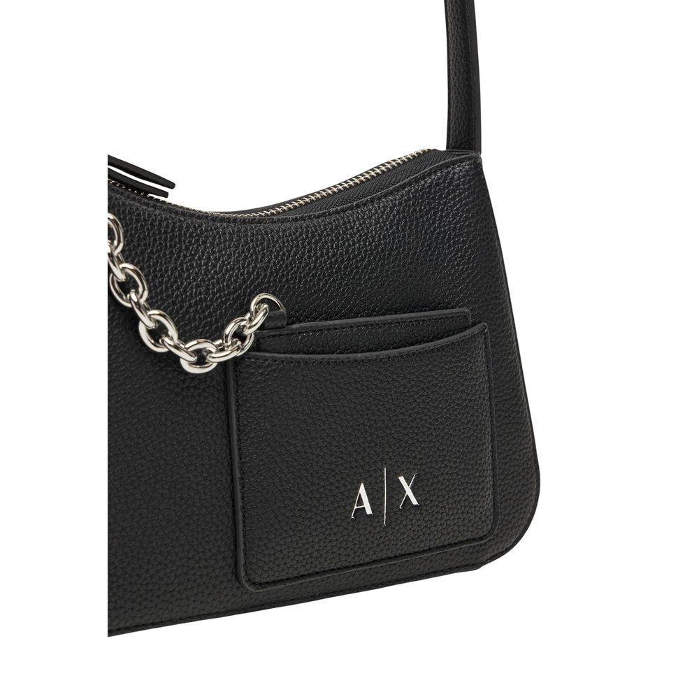 Handbag by Armani Exchange for women in polyester black features an refined silhouette, showcasing a secure , ample external-pockets & cardholder, and versatile adjustable-strap for a sophisticated refined aesthetic.