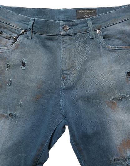 Dolce & Gabbana 501 Men's Skinny Leg Regular Fit Mid Rise Stretch Denim Cotton Jeans - Blue Signature