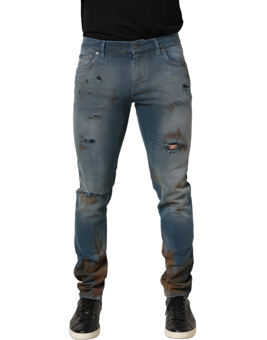 Dolce & Gabbana 501 Men's Skinny Leg Regular Fit Mid Rise Stretch Denim Cotton Jeans - Blue Signature