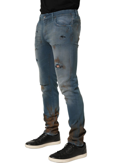 Dolce & Gabbana 501 Men's Skinny Leg Regular Fit Mid Rise Stretch Denim Cotton Jeans - Blue Signature