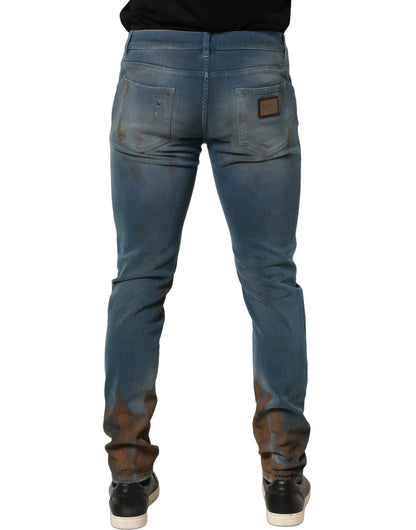 Dolce & Gabbana 501 Men's Skinny Leg Regular Fit Mid Rise Stretch Denim Cotton Jeans - Blue Signature