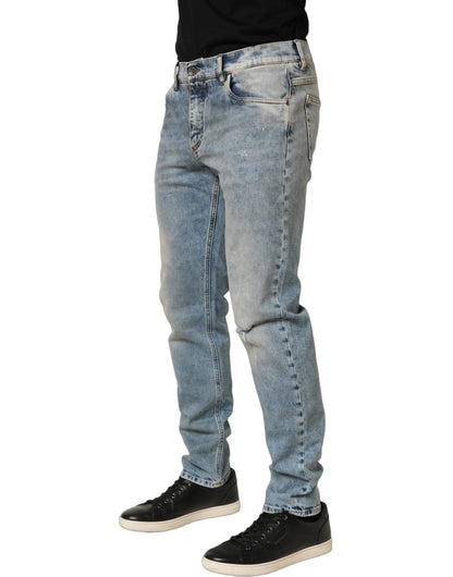 Dolce & Gabbana Men's Skinny Straight Leg Regular Fit Mid Rise Stretch Denim Cotton Jeans - Blue Signature