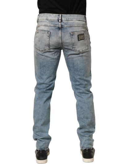 Dolce & Gabbana Men's Skinny Straight Leg Regular Fit Mid Rise Stretch Denim Cotton Jeans - Blue Signature