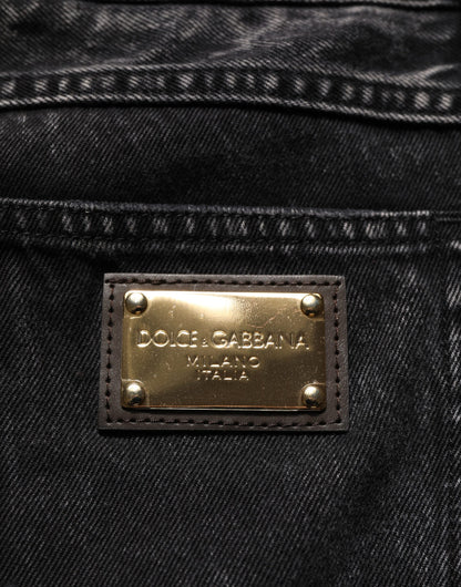Dolce & Gabbana Men's Straight Regular Fit Denim Cotton Jeans - Black Signature Print