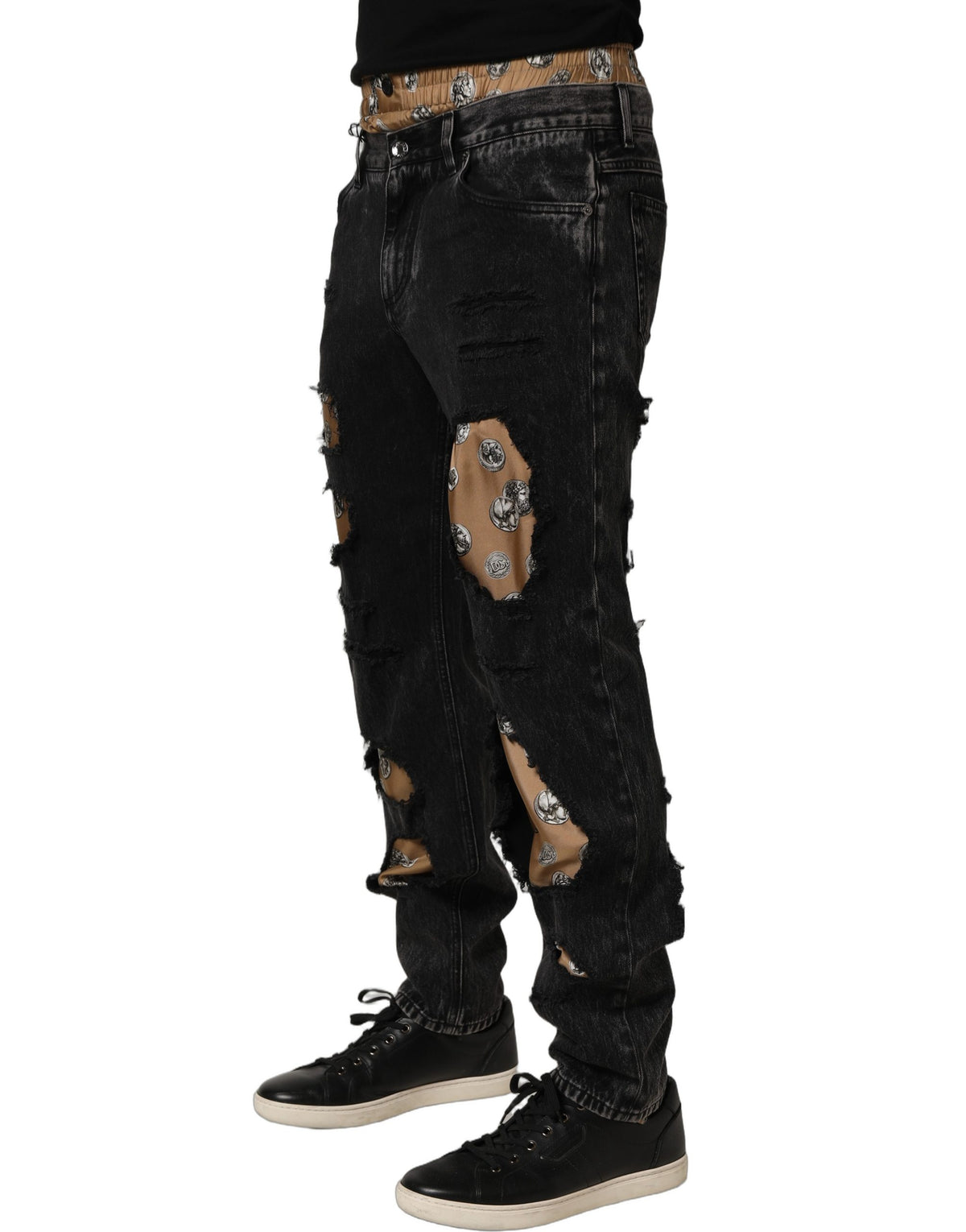 Dolce & Gabbana Men's Straight Regular Fit Denim Cotton Jeans - Black Signature Print