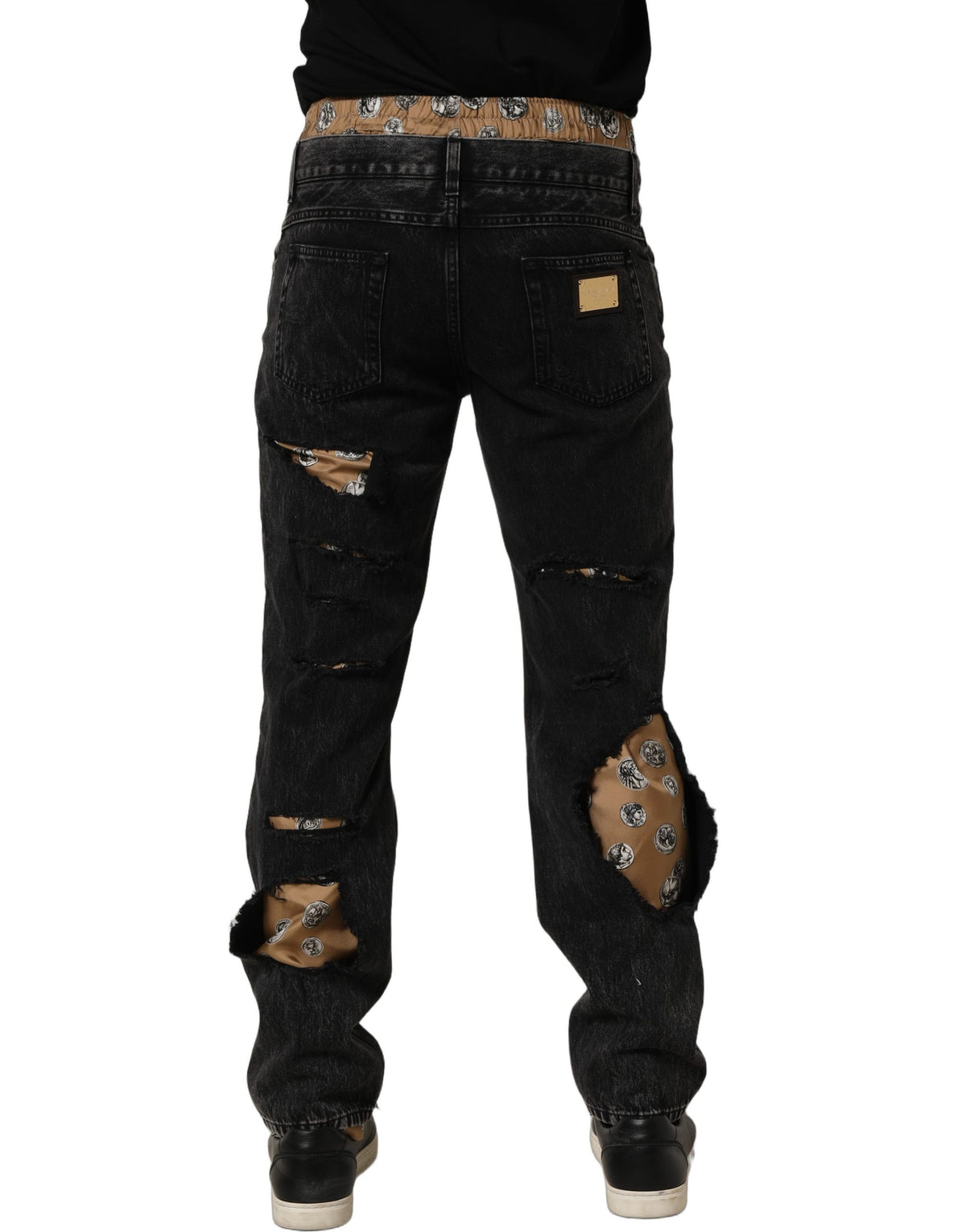 Dolce & Gabbana Men's Straight Regular Fit Denim Cotton Jeans - Black Signature Print