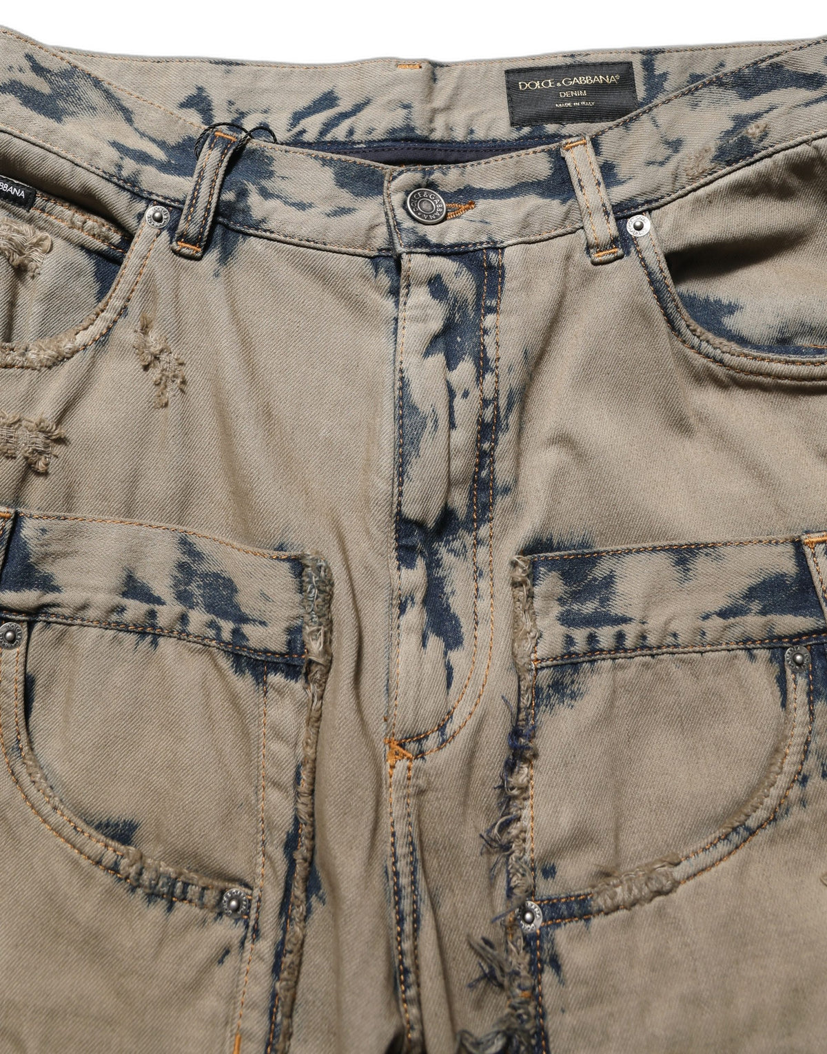 Dolce & Gabbana Men's Straight Leg Regular Fit Denim Cotton Jeans - Beige Signature
