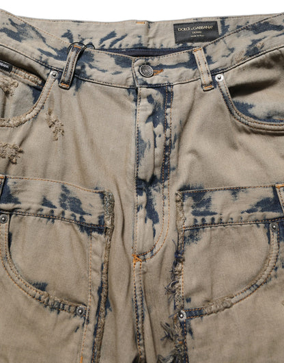 Dolce & Gabbana Men's Straight Leg Regular Fit Denim Cotton Jeans - Beige Signature