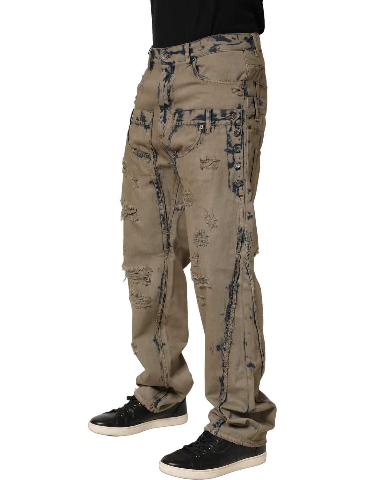Dolce & Gabbana Men's Straight Leg Regular Fit Denim Cotton Jeans - Beige Signature