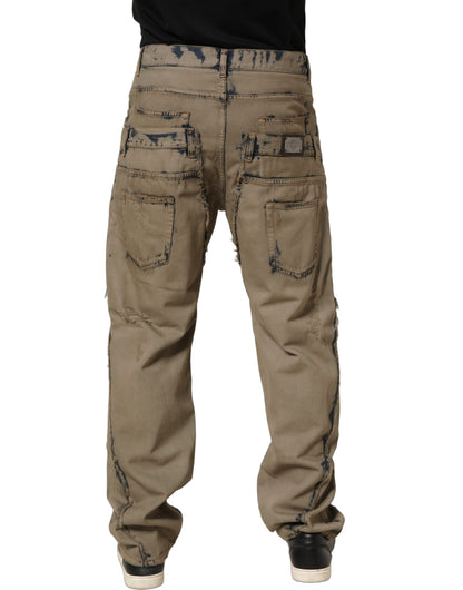 Dolce & Gabbana Men's Straight Leg Regular Fit Denim Cotton Jeans - Beige Signature