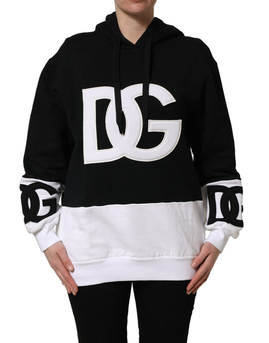 Dolce & Gabbana Women's Cotton Sweatshirt Hoodie - Black White