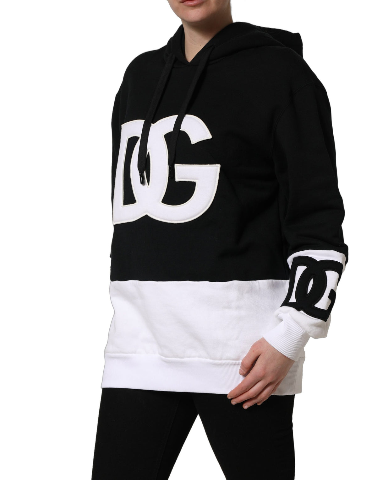 Dolce & Gabbana Women's Cotton Sweatshirt Hoodie - Black White