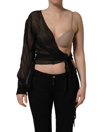 Dolce & Gabbana Women's Sleeveless One Shoulder Silk Chiffon Blouse - Black