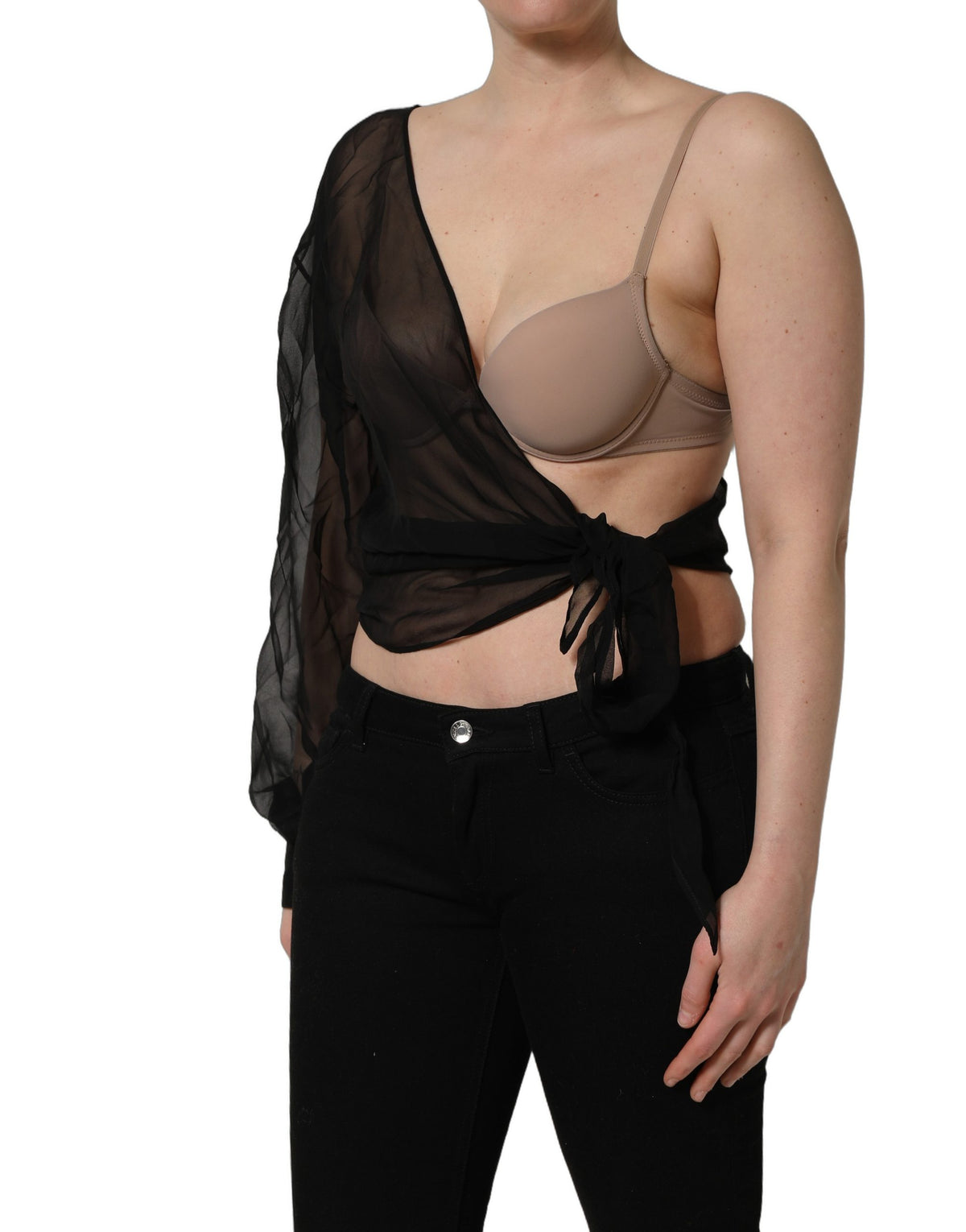 Dolce & Gabbana Women's Sleeveless One Shoulder Silk Chiffon Blouse - Black