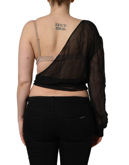 Dolce & Gabbana Women's Sleeveless One Shoulder Silk Chiffon Blouse - Black