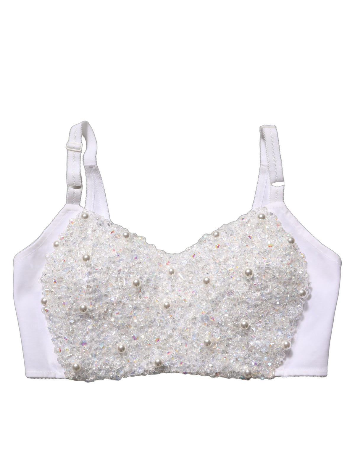 Dolce & Gabbana Women's Crop Top Cropped Silk Polyester & Rhinestone Corset - White