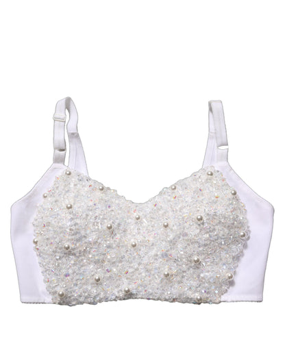 Dolce & Gabbana Women's Crop Top Cropped Silk Polyester & Rhinestone Corset - White