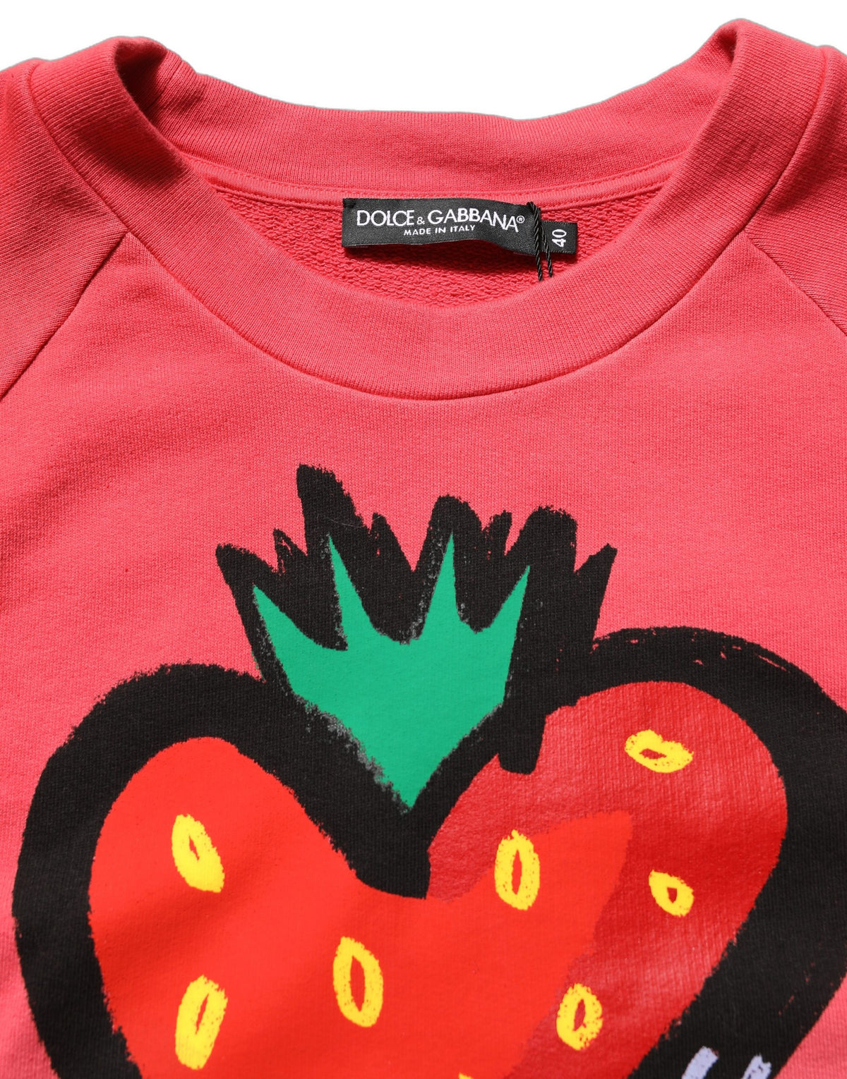 Dolce & Gabbana Strawberry Women's Crop Top Cropped Round Neck Cotton Sweatshirt - Multicolor Print