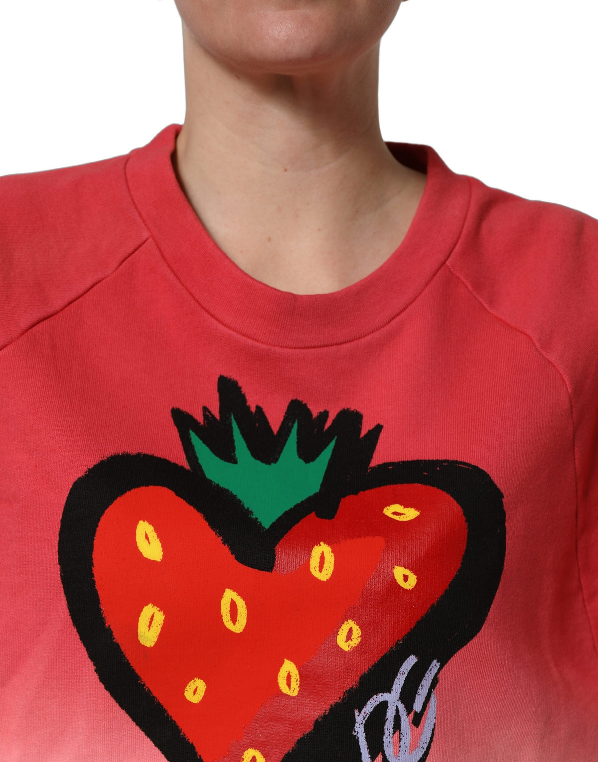 Dolce & Gabbana Strawberry Women's Crop Top Cropped Round Neck Cotton Sweatshirt - Multicolor Print