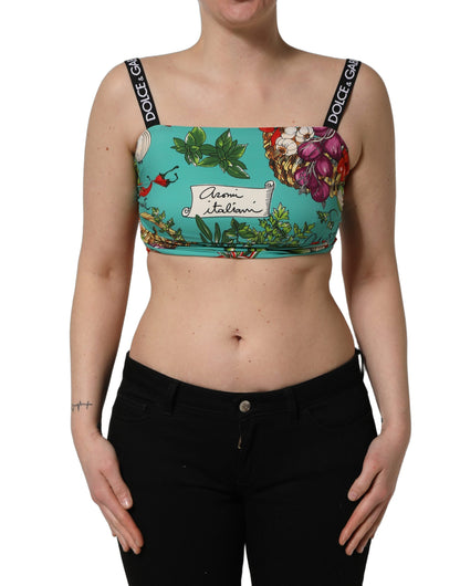 Dolce & Gabbana Women's Crop Top Cropped Silk Tank - Turquoise Print