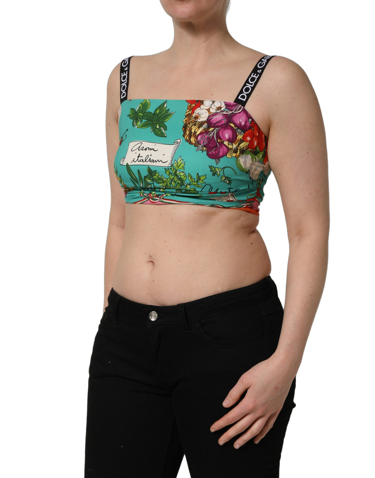 Dolce & Gabbana Women's Crop Top Cropped Silk Tank - Turquoise Print