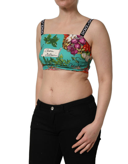 Dolce & Gabbana Women's Crop Top Cropped Silk Tank - Turquoise Print