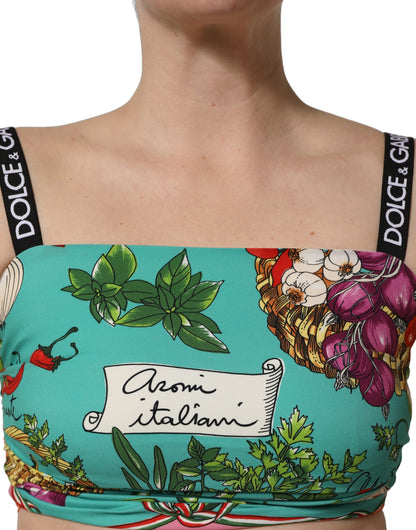 Dolce & Gabbana Women's Crop Top Cropped Silk Tank - Turquoise Print