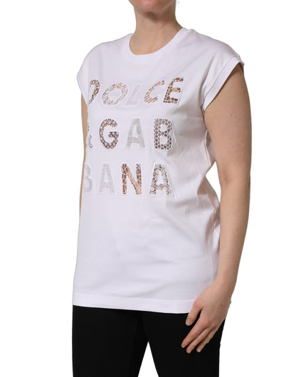 Dolce & Gabbana 9 To 5 Crochet Women's Round Neck Cotton Tank Top - White Signature