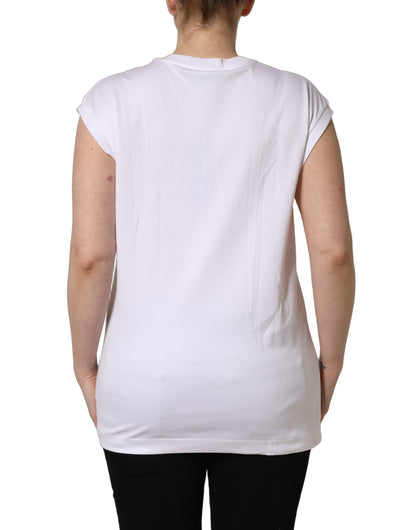 Dolce & Gabbana 9 To 5 Crochet Women's Round Neck Cotton Tank Top - White Signature