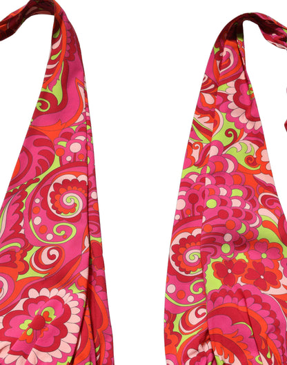 Dolce & Gabbana Women's Crop Top Cropped Halter Neck Silk Tank - Red Paisley Print