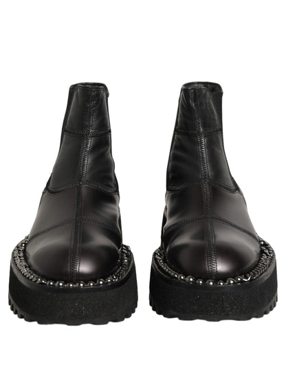 Dolce & Gabbana Men's Lamb Leather Nylon Polyester & Viscose Ankle Chelsea Boots - Black Signature