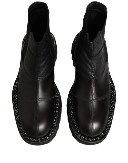 Dolce & Gabbana Men's Lamb Leather Nylon Polyester & Viscose Ankle Chelsea Boots - Black Signature