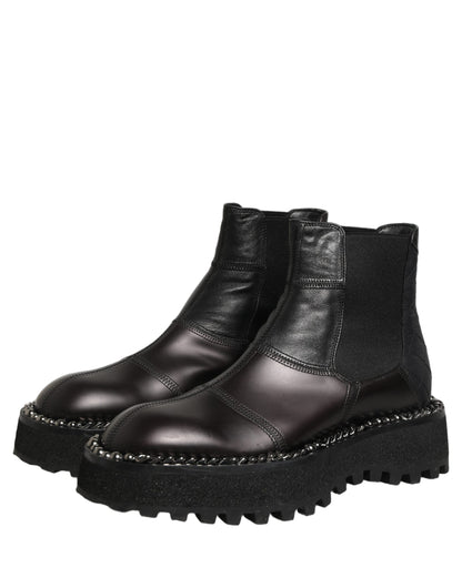 Dolce & Gabbana Men's Lamb Leather Nylon Polyester & Viscose Ankle Chelsea Boots - Black Signature