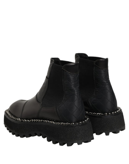 Dolce & Gabbana Men's Lamb Leather Nylon Polyester & Viscose Ankle Chelsea Boots - Black Signature