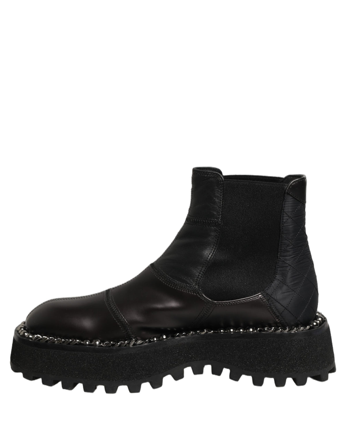 Dolce & Gabbana Men's Lamb Leather Nylon Polyester & Viscose Ankle Chelsea Boots - Black Signature