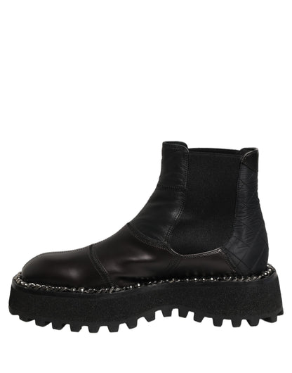 Dolce & Gabbana Men's Lamb Leather Nylon Polyester & Viscose Ankle Chelsea Boots - Black Signature