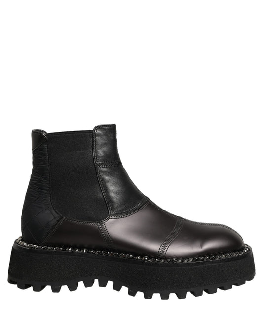 Dolce & Gabbana Men's Lamb Leather Nylon Polyester & Viscose Ankle Chelsea Boots - Black Signature