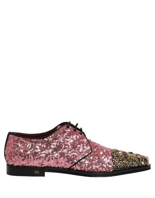 Dolce & Gabbana Pink Sequin Embellished Men Derby Dress Shoes