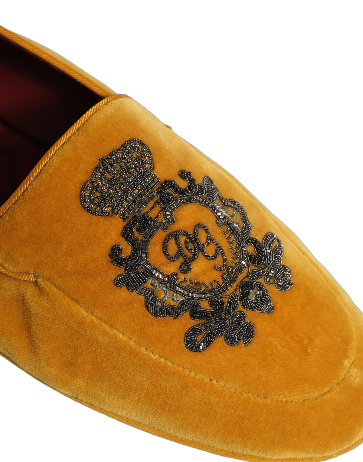 Dolce & Gabbana Men's Leather & Velvet Loafer Slip-On Shoes - Black Yellow Signature