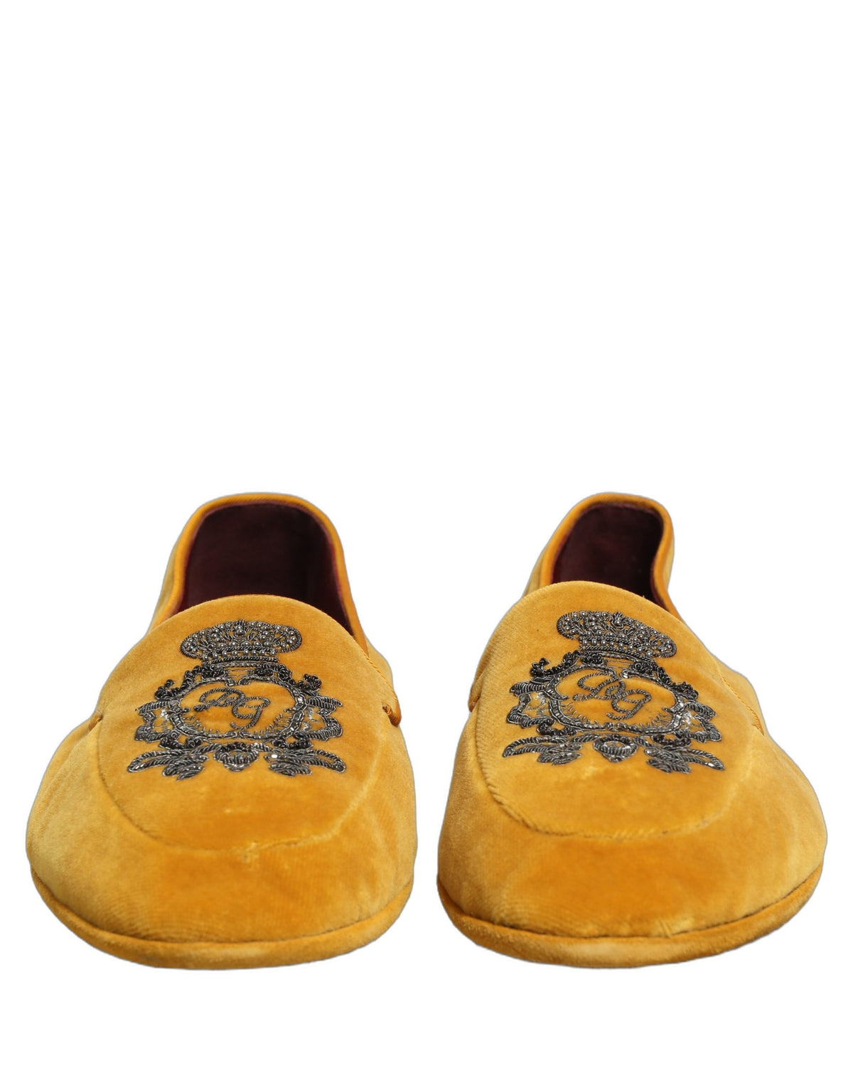 Dolce & Gabbana Men's Leather & Velvet Loafer Slip-On Shoes - Black Yellow Signature