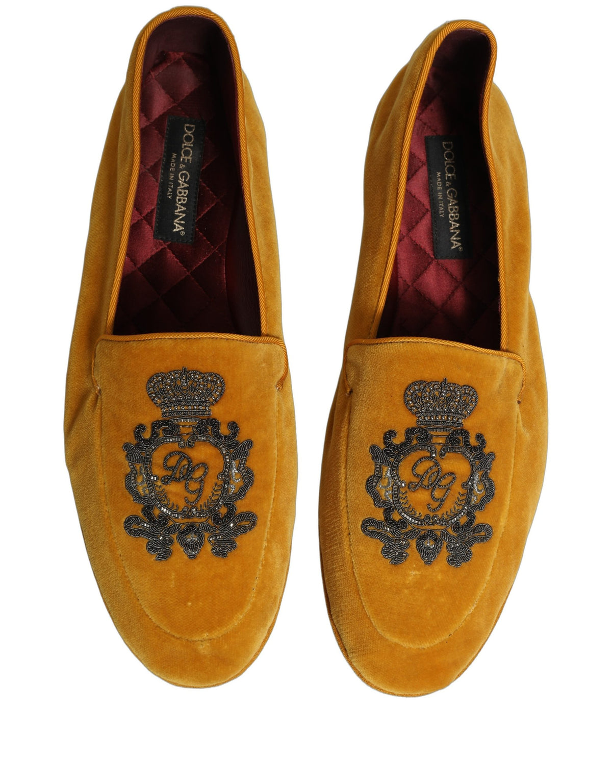 Dolce & Gabbana Men's Leather & Velvet Loafer Slip-On Shoes - Black Yellow Signature