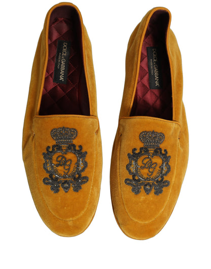 Dolce & Gabbana Men's Leather & Velvet Loafer Slip-On Shoes - Black Yellow Signature