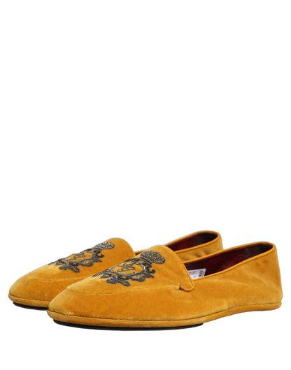 Dolce & Gabbana Men's Leather & Velvet Loafer Slip-On Shoes - Black Yellow Signature