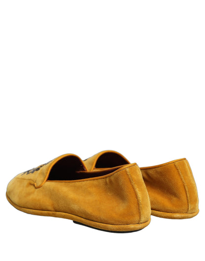 Dolce & Gabbana Men's Leather & Velvet Loafer Slip-On Shoes - Black Yellow Signature