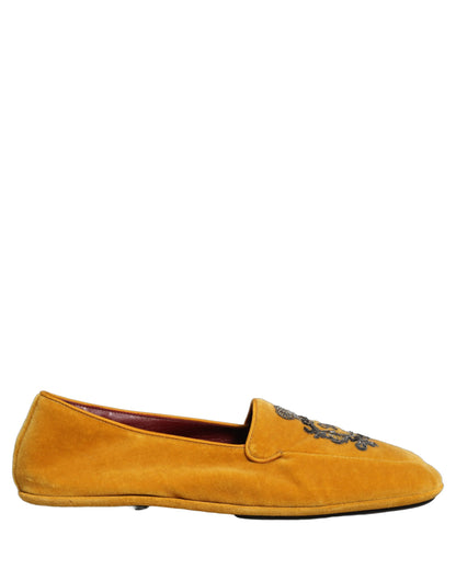 Dolce & Gabbana Men's Leather & Velvet Loafer Slip-On Shoes - Black Yellow Signature